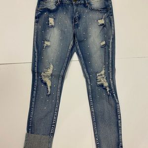 VIP Ripped skinny jeans with faux pearl buttons. Size 15/16